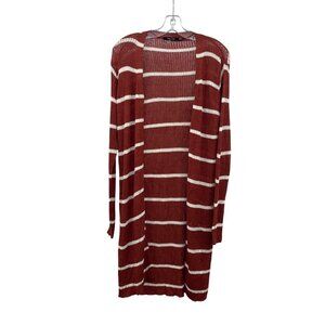 Doe & Rae Striped Open Front Duster Cardigan Cinnamon/White Size Medium